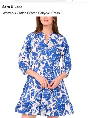 Sam & Jess Blue and White Floral Babydoll Dress